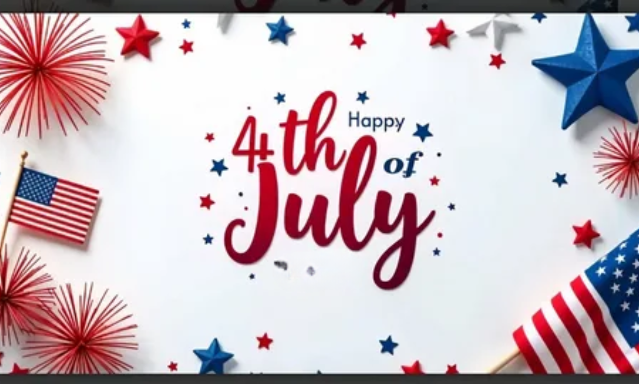 Happy 4th of July blessing with patriotic fireworks and American flag